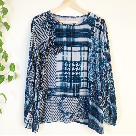 Johnny Was Tops - NWT Johnny Was Tunic Silk Blend Velvet Top Blue XS